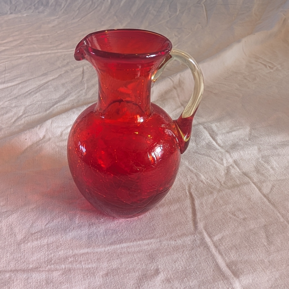 2/30$ Vintage Red/orange Crackle Glass Art Small Creamer